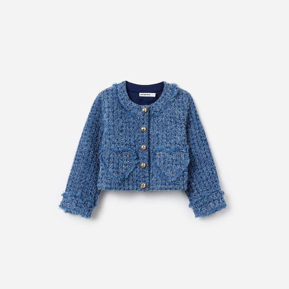 self portrait Textured Denim Heart Trim Jacket KIDS