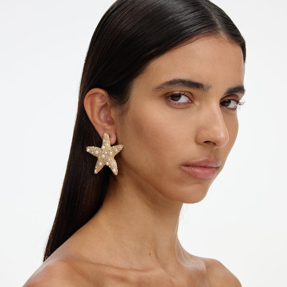 Self Portrait Textured Gold Sea Star Earrings JEWELLERY