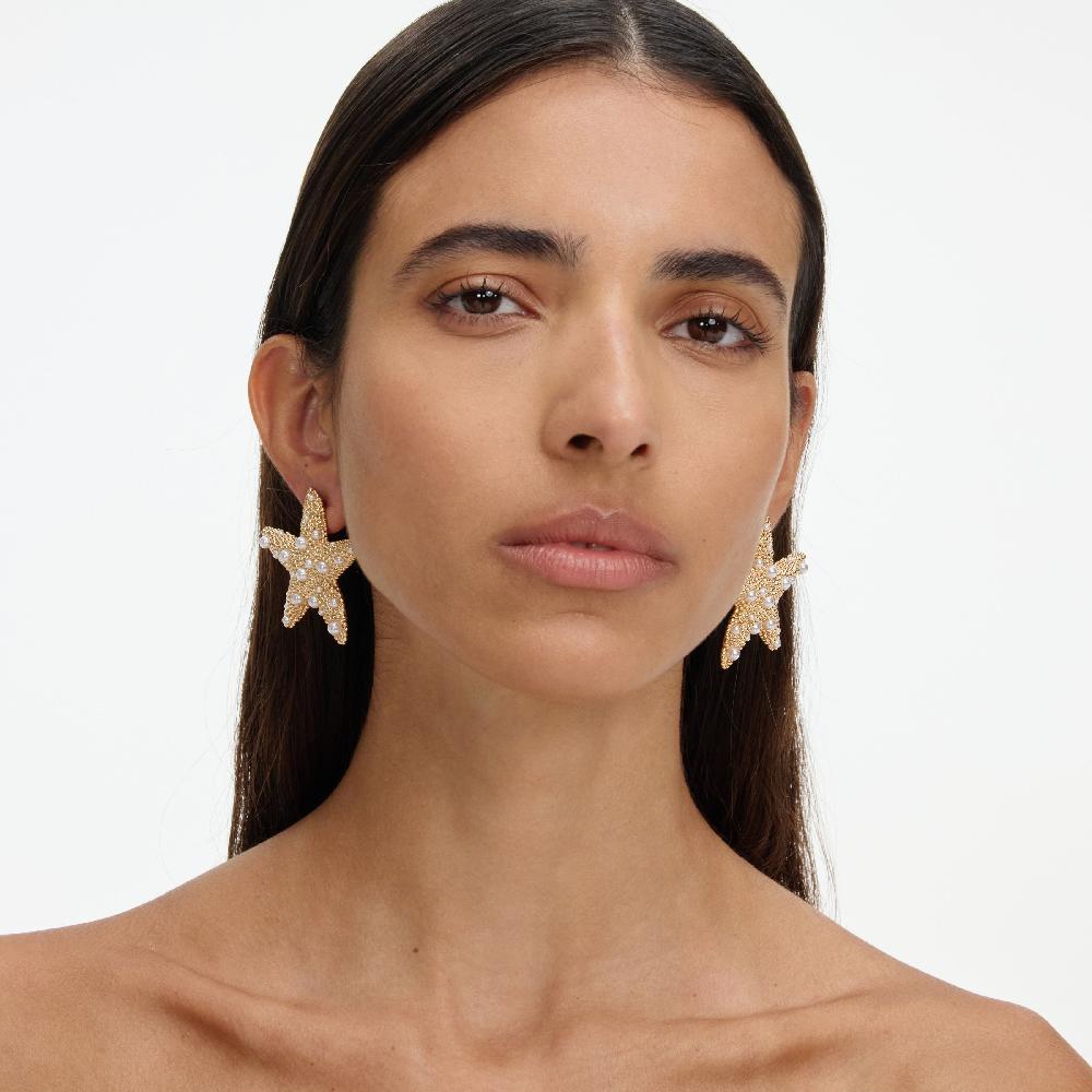 Self Portrait Textured Gold Sea Star Earrings JEWELLERY