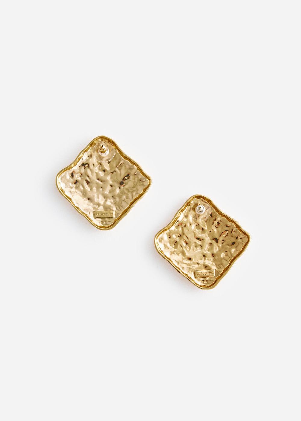 Self Portrait Textured Gold Square Earrings JEWELLERY