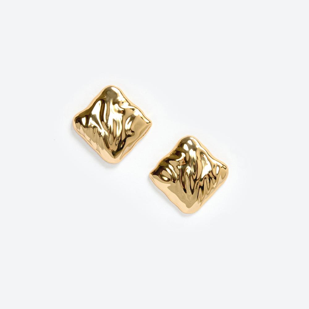 self portrait Textured Gold Square Earrings JEWELLERY