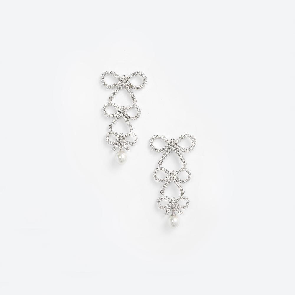 self portrait Tiered Crystal Bow Earrings JEWELLERY