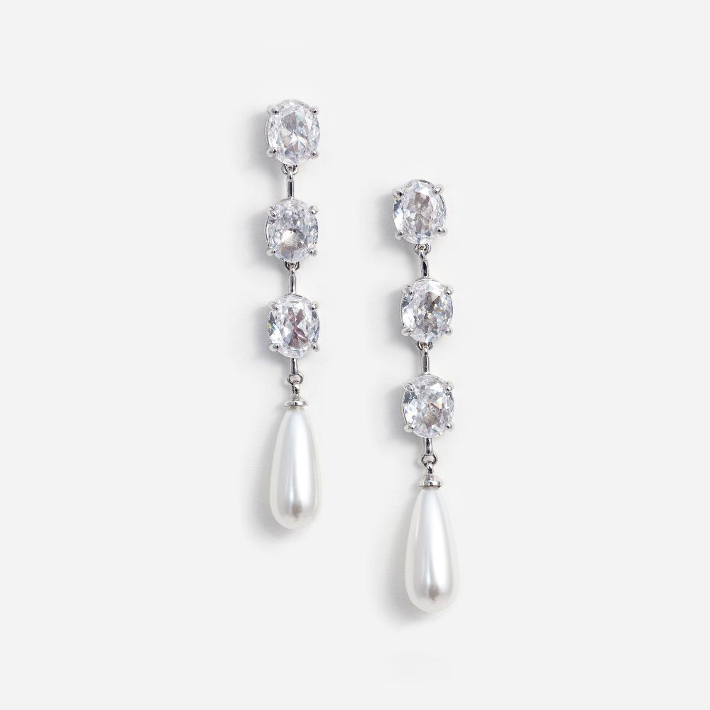 self portrait Tiered Crystal Pearl Droplet Earrings JEWELLERY