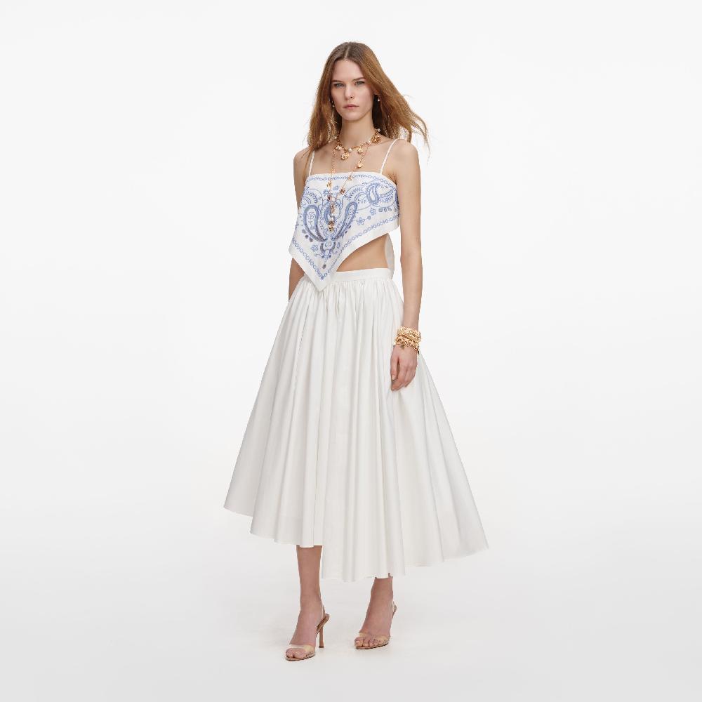 Self Portrait White And Blue Embroidered Linen Top CLOTHING