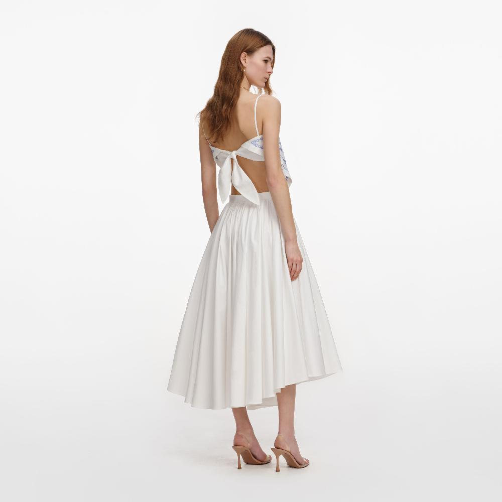 Self Portrait White And Blue Embroidered Linen Top CLOTHING