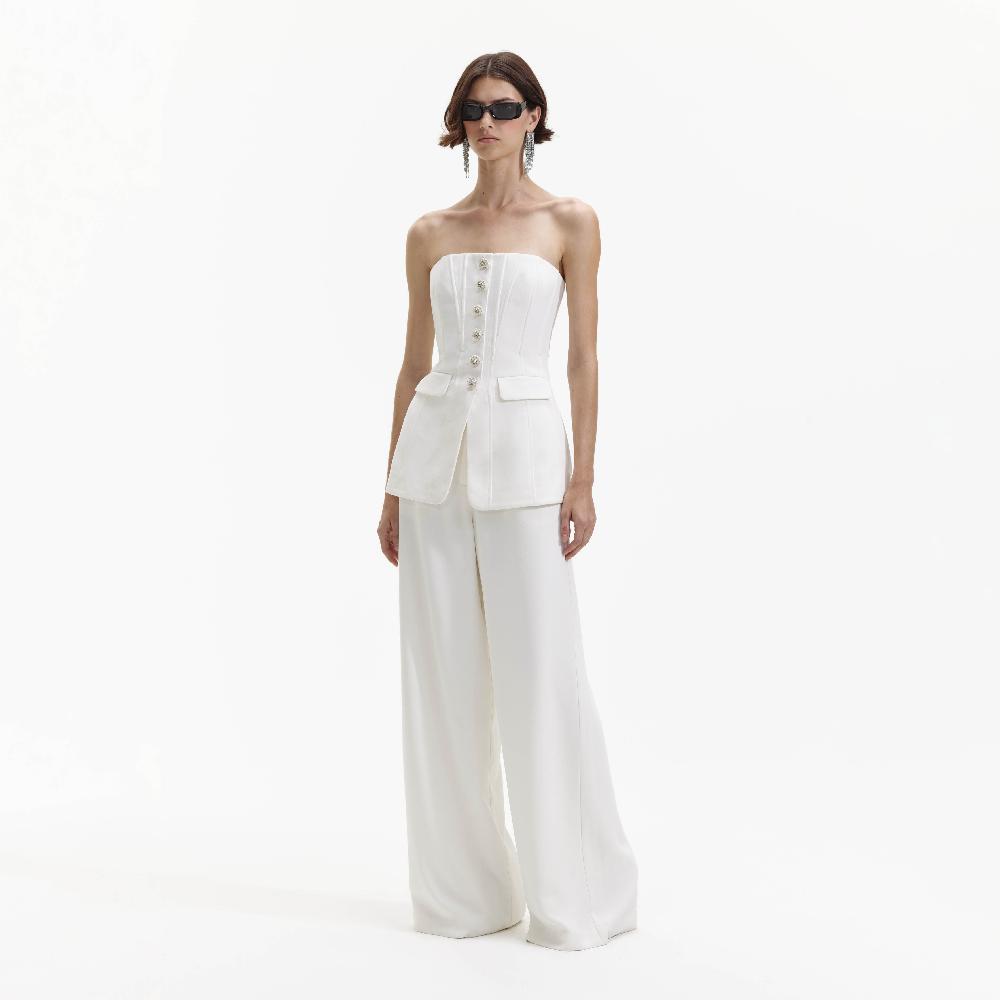 Self Portrait White Bandeau Crepe Jumpsuit CLOTHING
