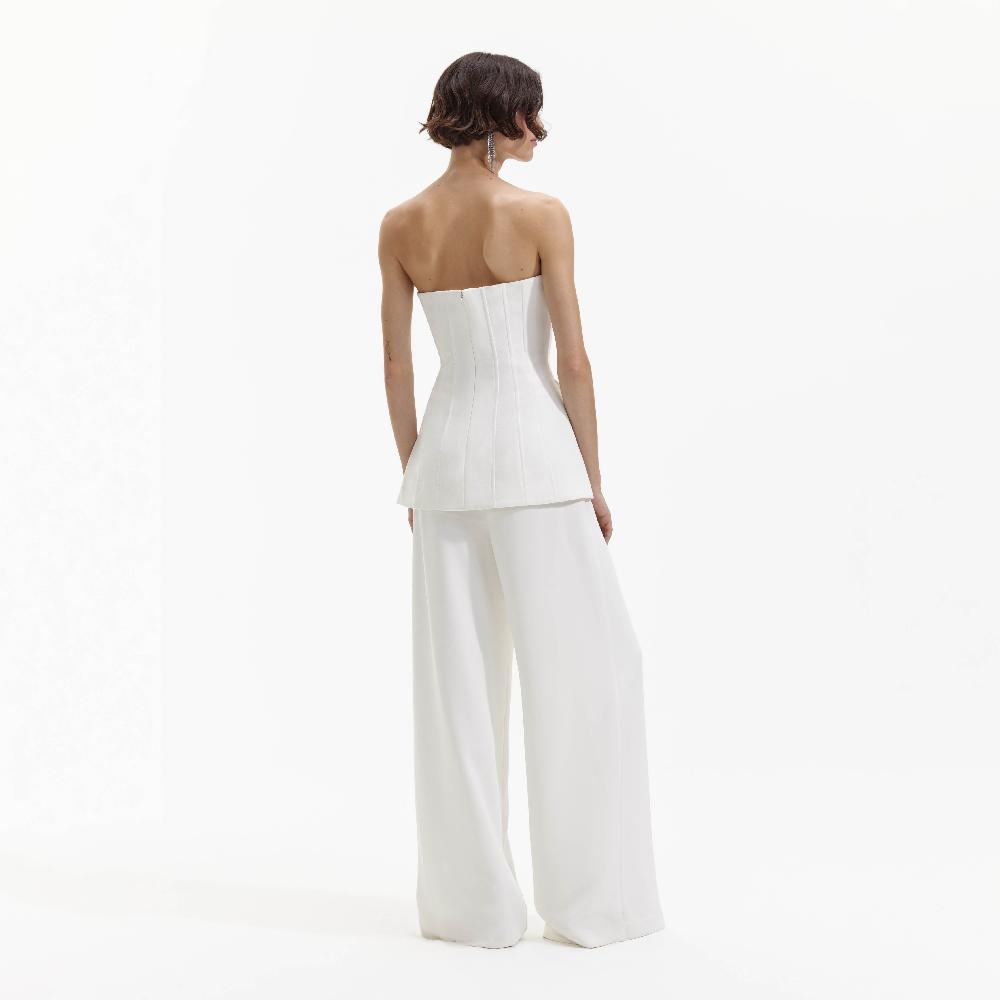 Self Portrait White Bandeau Crepe Jumpsuit CLOTHING