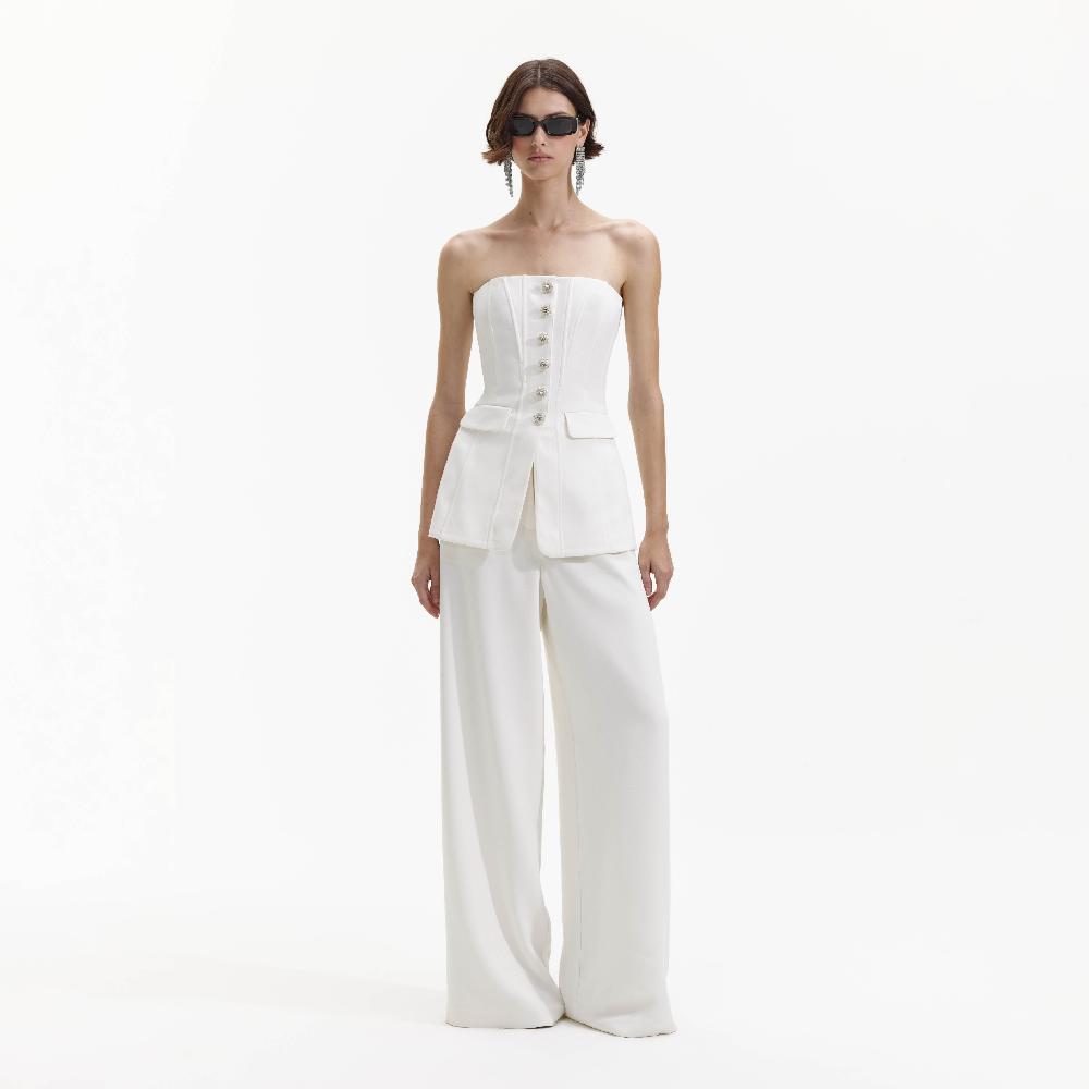 self portrait White Bandeau Crepe Jumpsuit CLOTHING