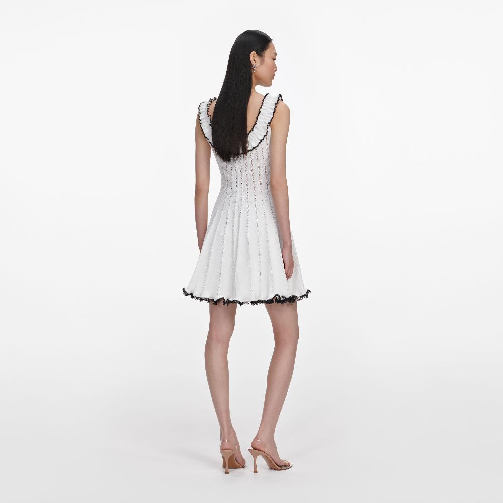Self Portrait White Contrast Trim Knit Mini Dress CLOTHING