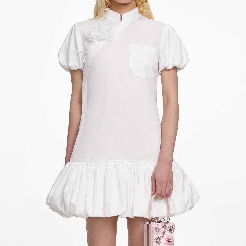 Self Portrait White Cotton Asymmetric Mini Dress CLOTHING