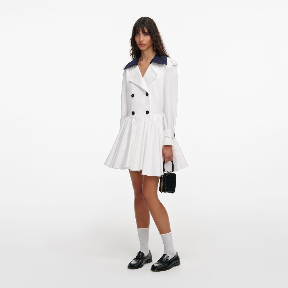 Self Portrait White Cotton Double Breasted Mini Dress CLOTHING