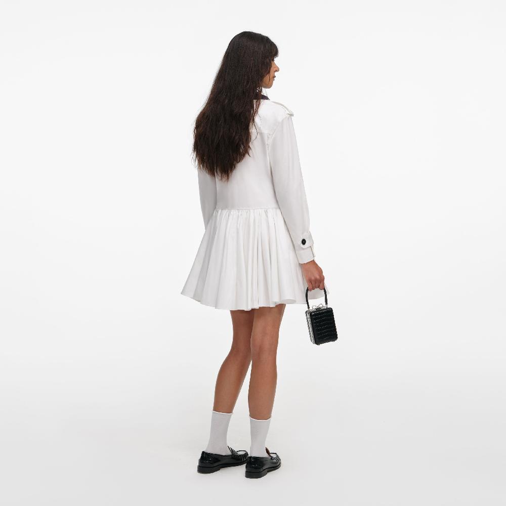 Self Portrait White Cotton Double Breasted Mini Dress CLOTHING