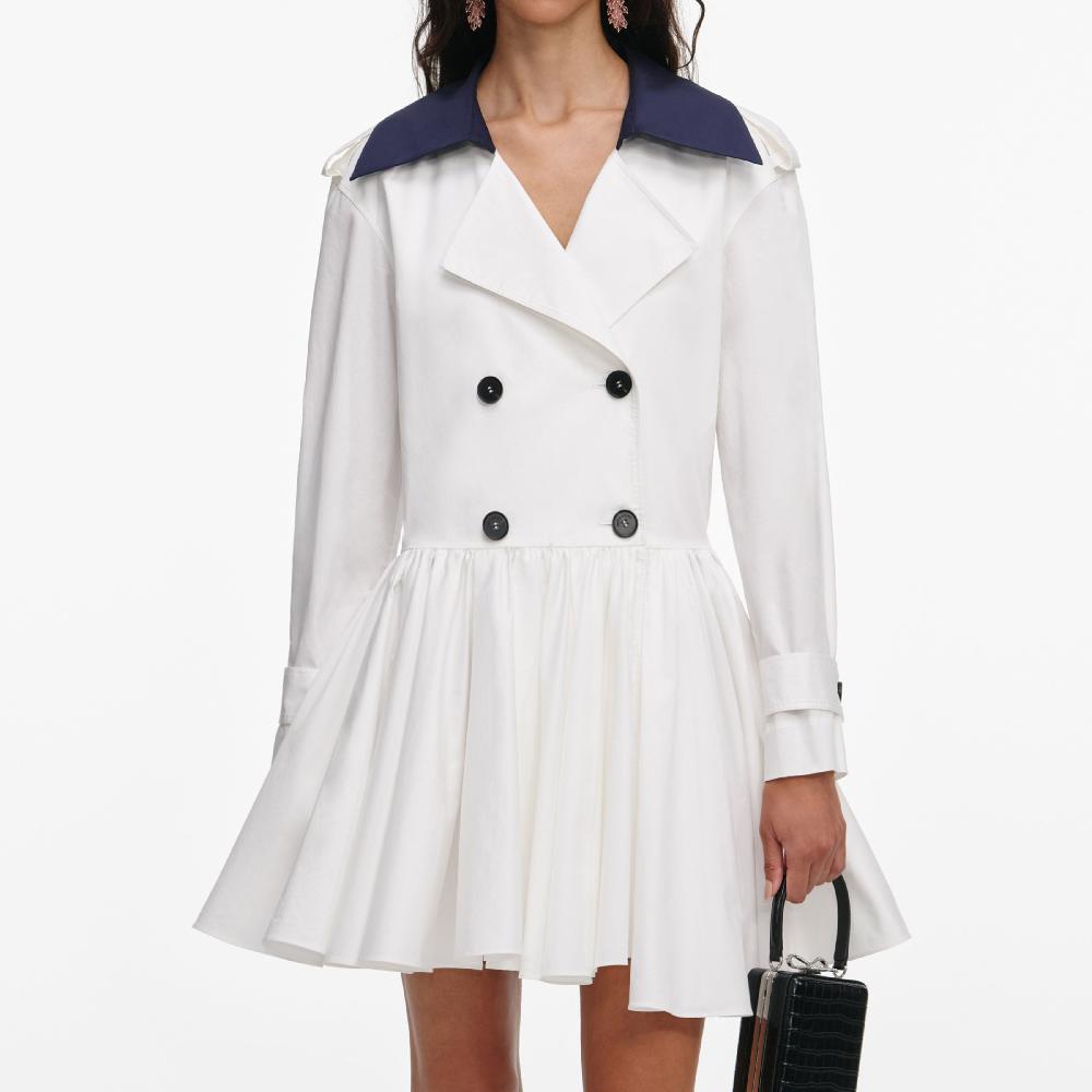 Self Portrait White Cotton Double Breasted Mini Dress CLOTHING