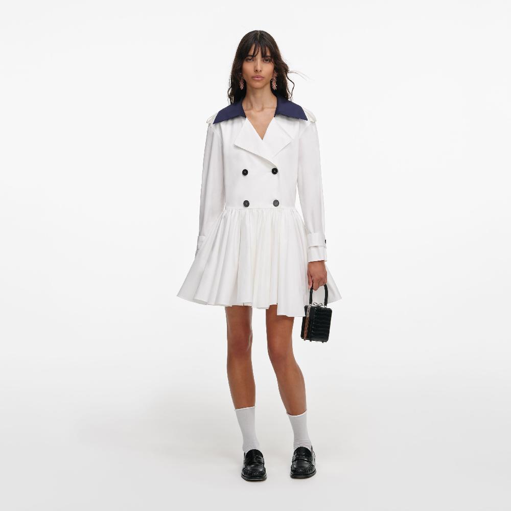 Self Portrait White Cotton Double Breasted Mini Dress CLOTHING
