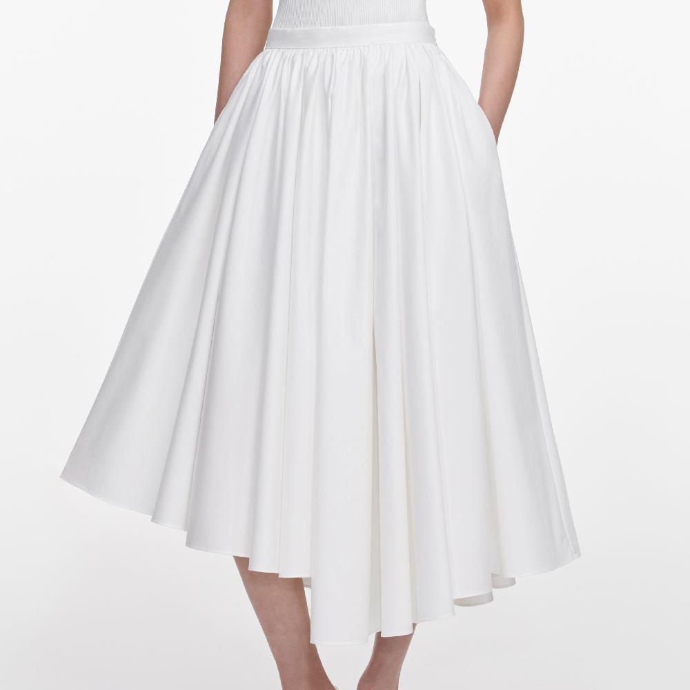 Self Portrait White Cotton Poplin Midi Skirt CLOTHING
