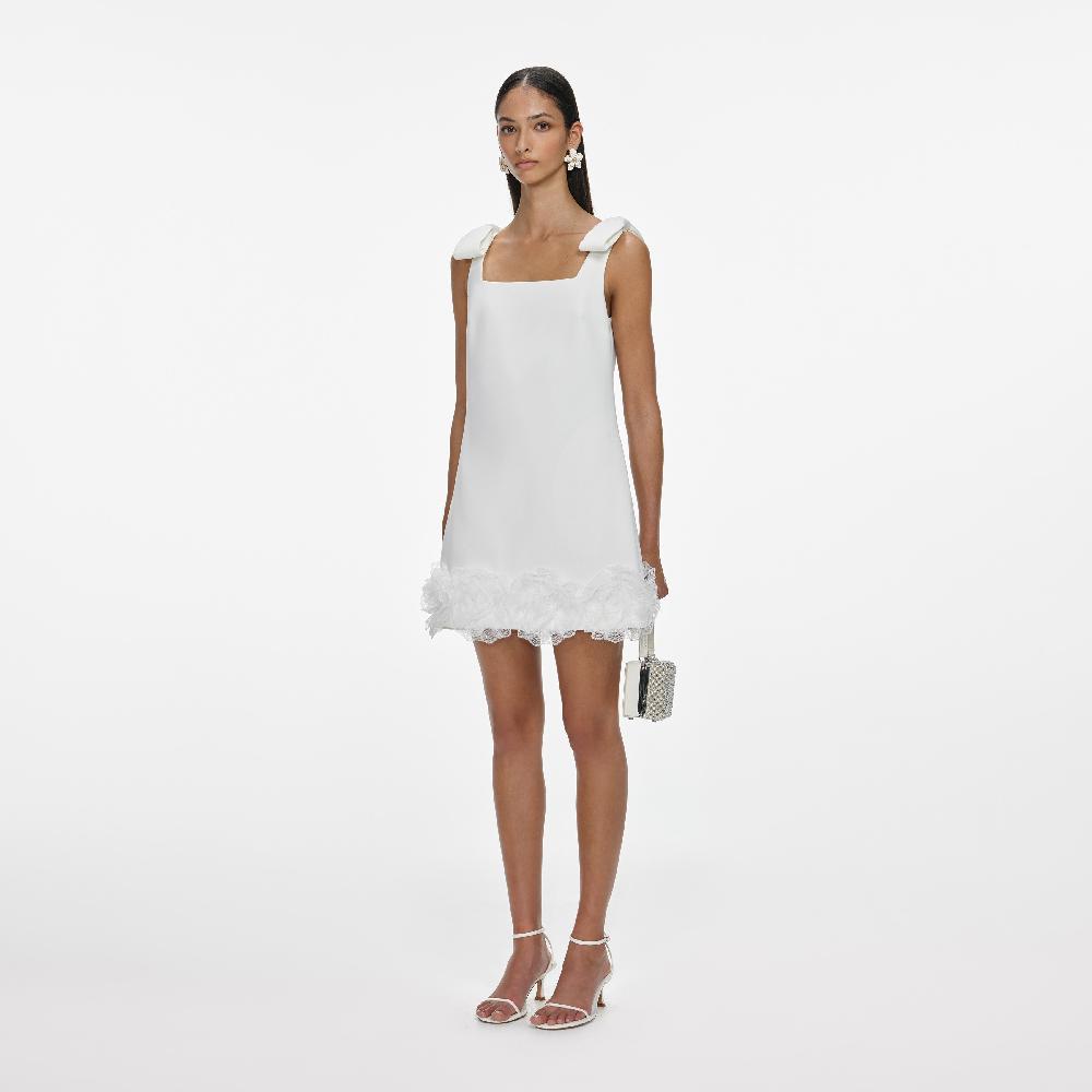 Self Portrait White Crepe 3D Flower Mini Dress CLOTHING