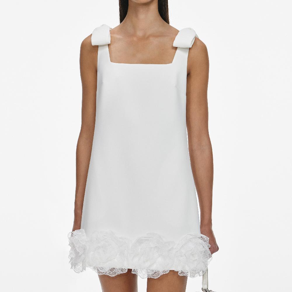 Self Portrait White Crepe 3D Flower Mini Dress CLOTHING