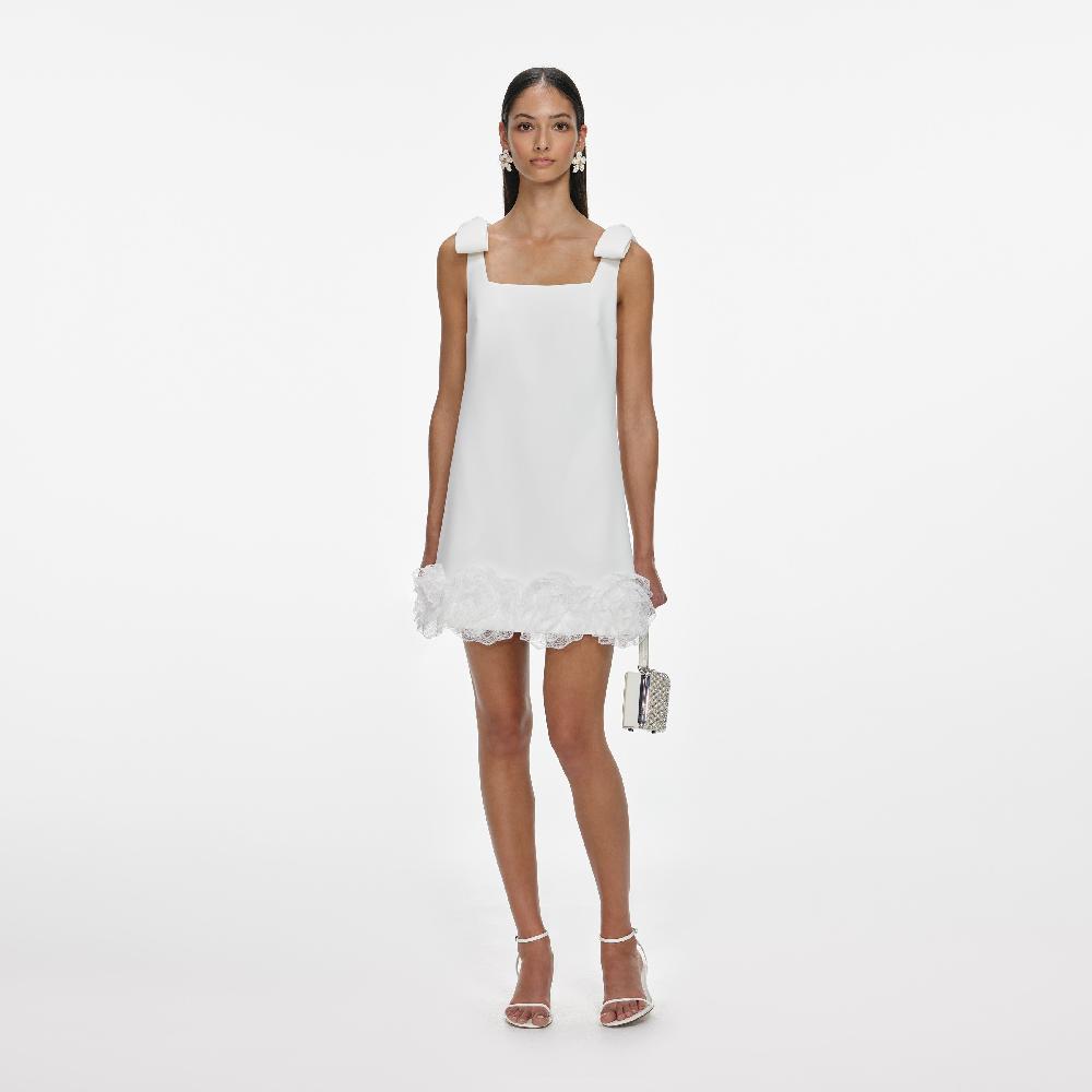 self portrait White Crepe 3D Flower Mini Dress CLOTHING