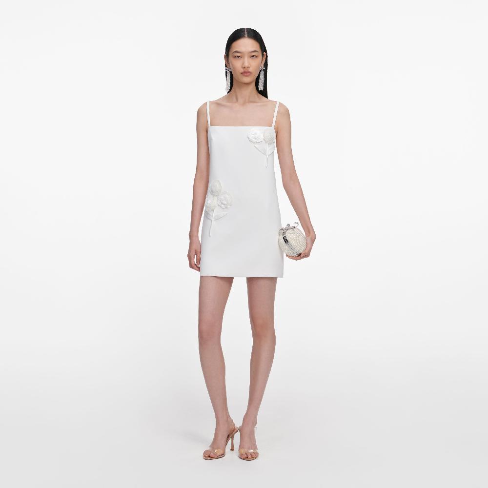 self portrait White Crepe 3D Sequin Flower Mini Dress CLOTHING