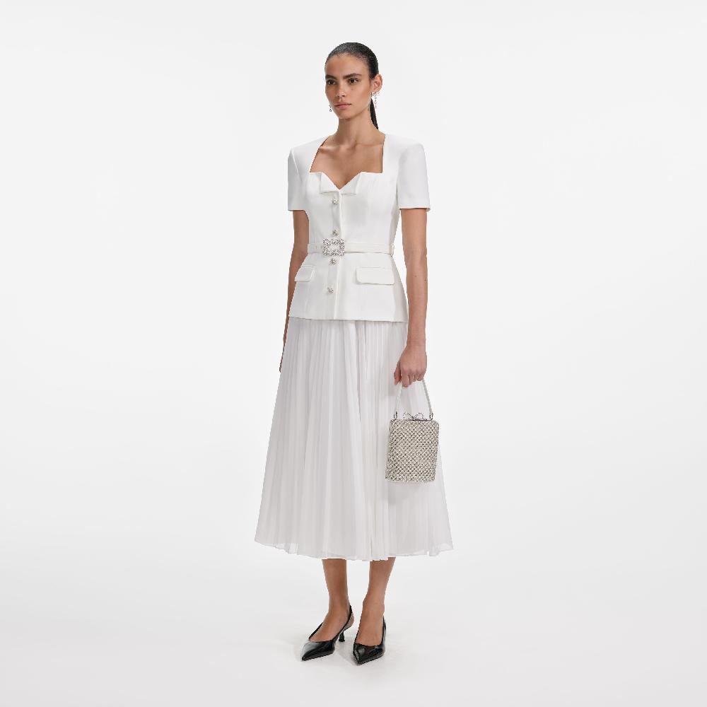 Self Portrait White Crepe Chiffon Midi Dress CLOTHING