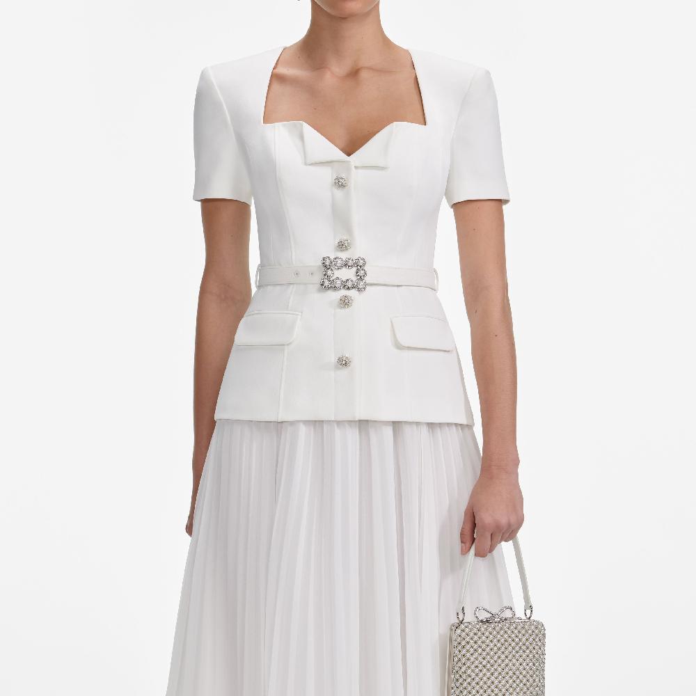 Self Portrait White Crepe Chiffon Midi Dress CLOTHING