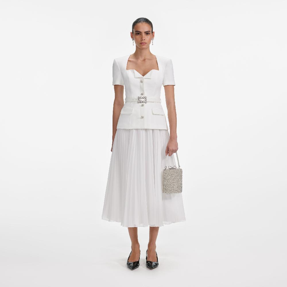 self portrait White Crepe Chiffon Midi Dress CLOTHING