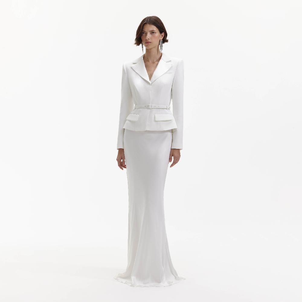 Self Portrait White Crepe Tailored Maxi Dress CLOTHING