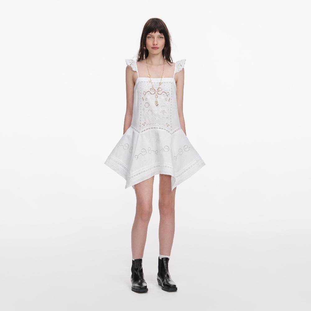self portrait White Embroidered Mini Dress CLOTHING