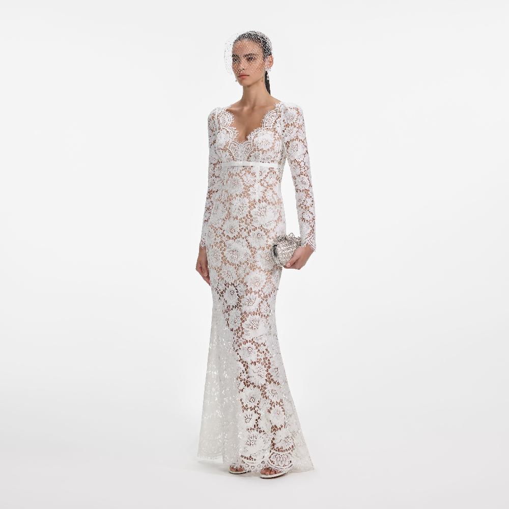 Self Portrait White Floral Lace Maxi Dress CLOTHING