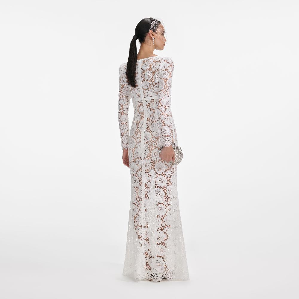Self Portrait White Floral Lace Maxi Dress CLOTHING