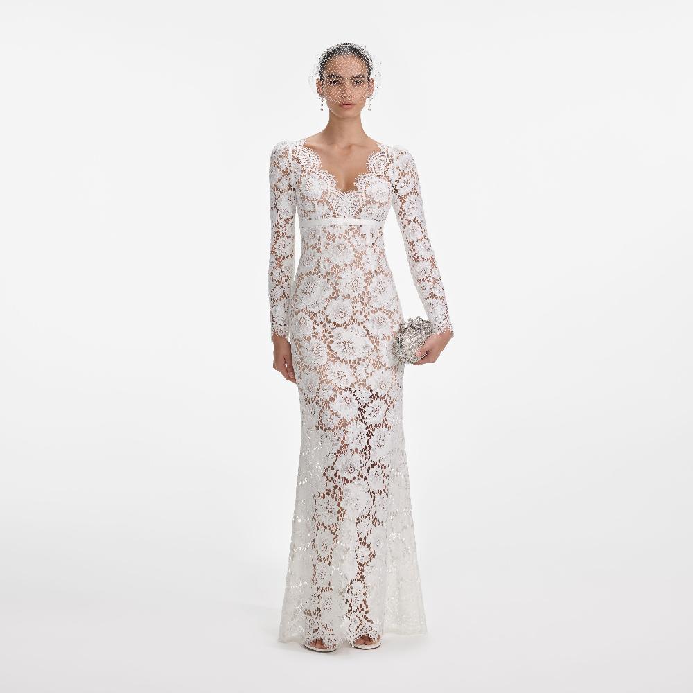 Self Portrait White Floral Lace Maxi Dress CLOTHING