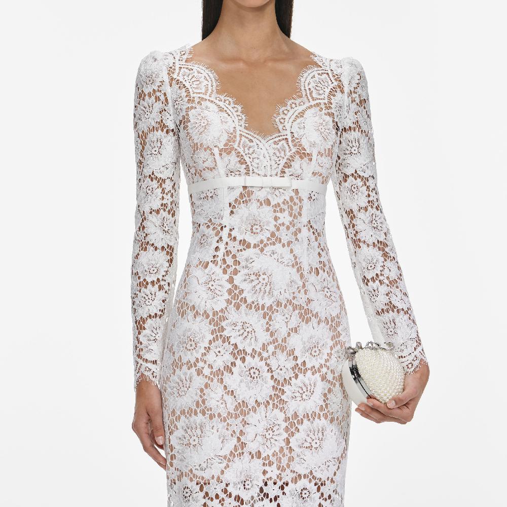 Self Portrait White Floral Lace Midi Dress CLOTHING