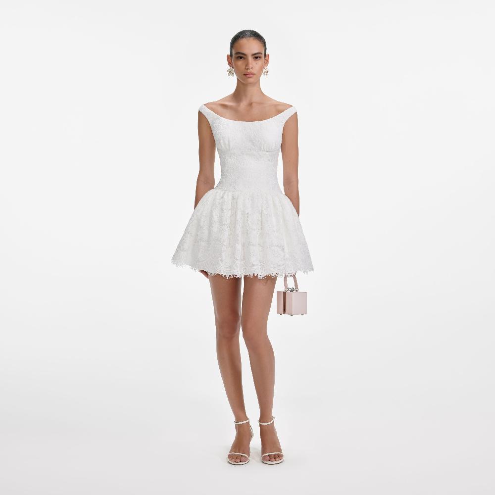 self portrait White Floral Lace Mini Dress CLOTHING