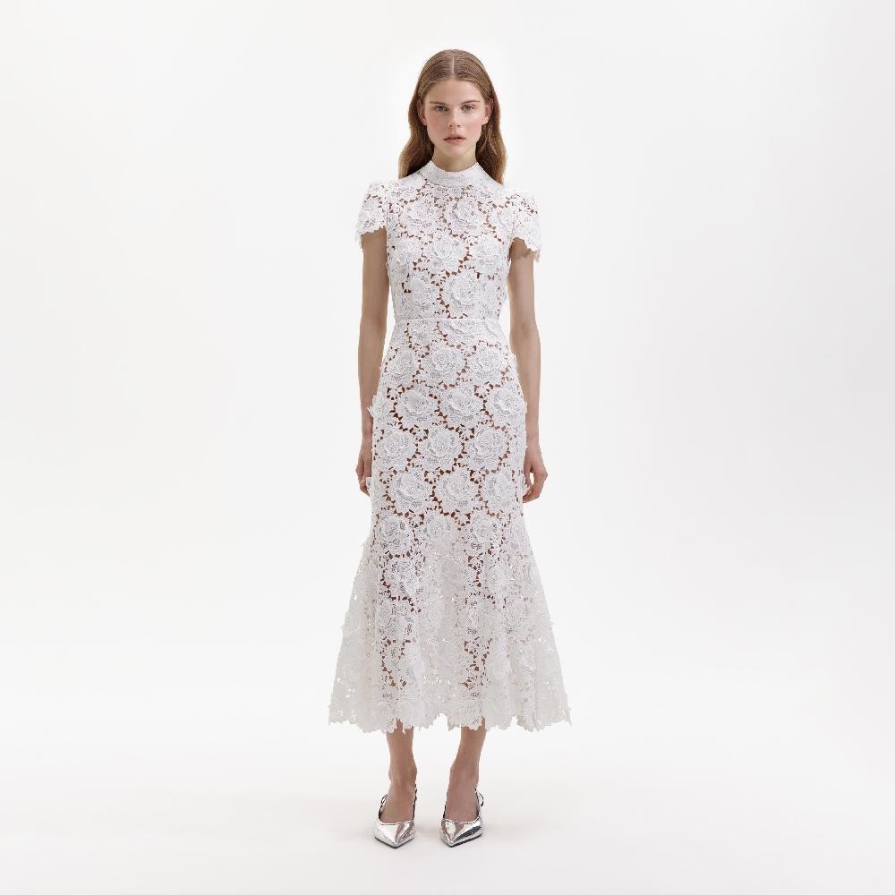 self portrait White Flower Lace Midi Dress CLOTHING