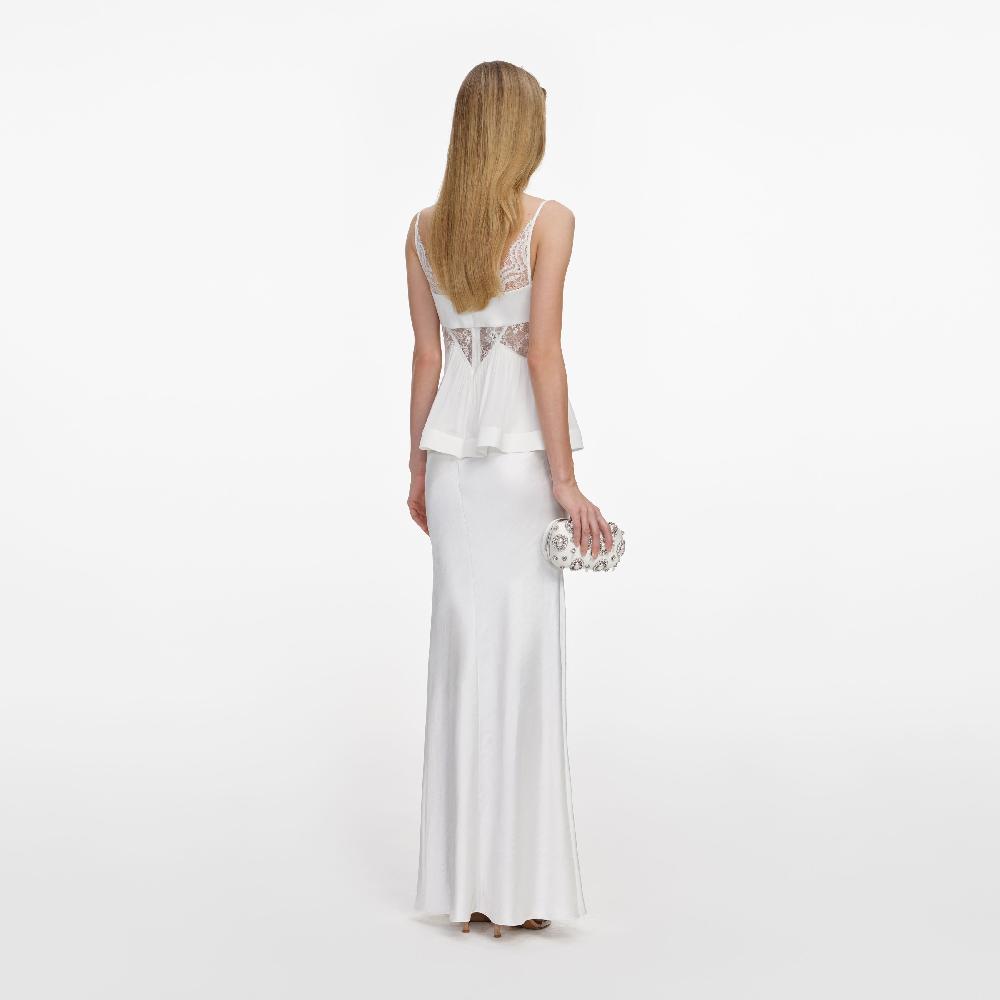 Self Portrait White Georgette Satin Maxi Dress CLOTHING