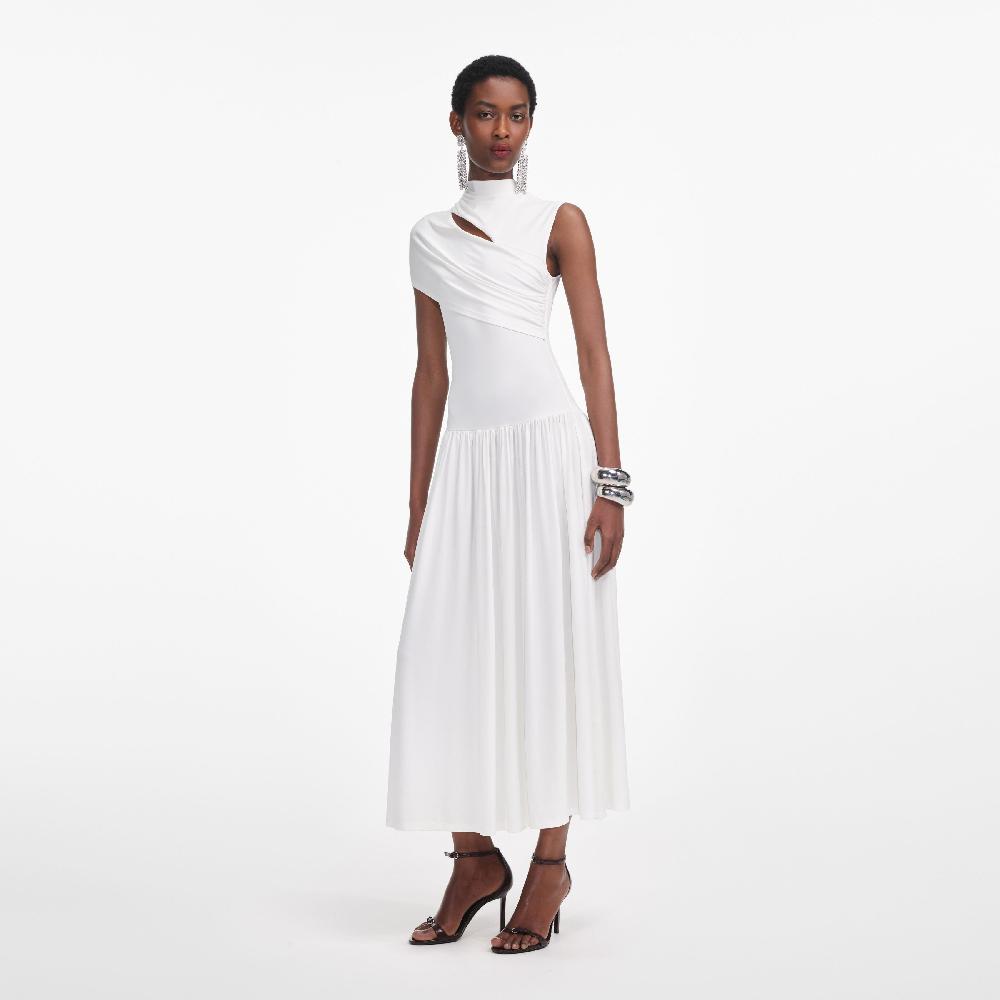 Self Portrait White Jersey Cut Out Midi Dress CLOTHING