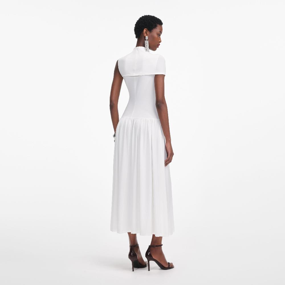 Self Portrait White Jersey Cut Out Midi Dress CLOTHING