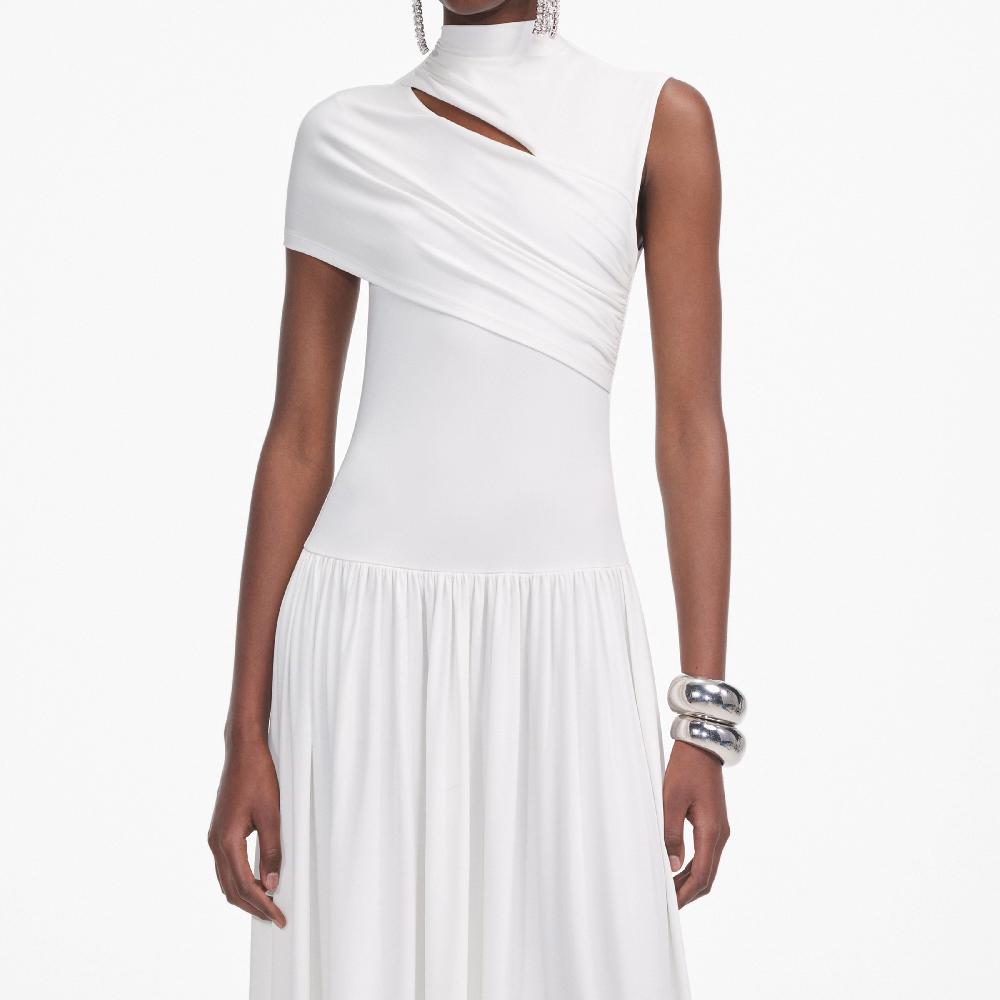 Self Portrait White Jersey Cut Out Midi Dress CLOTHING
