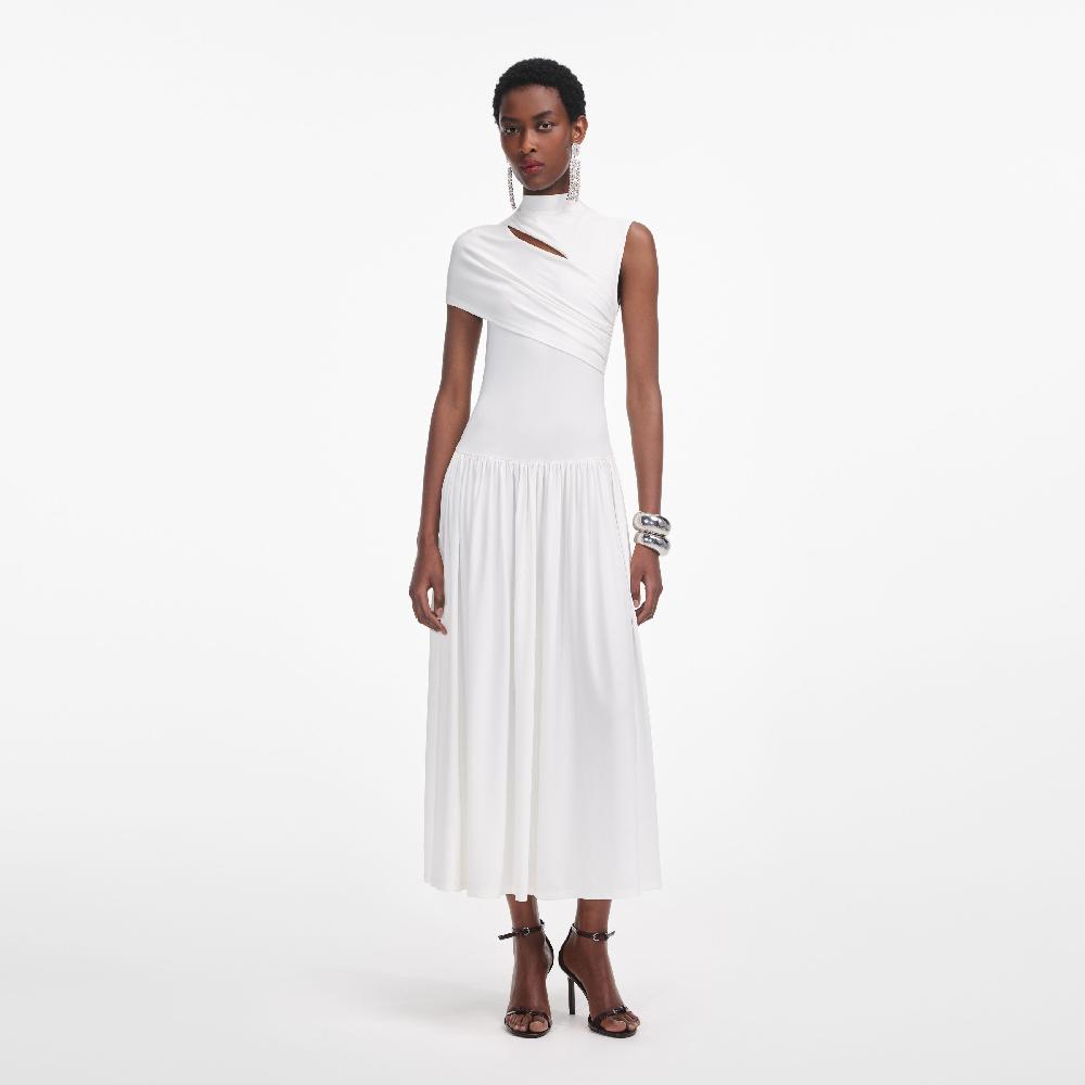 self portrait White Jersey Cut Out Midi Dress CLOTHING