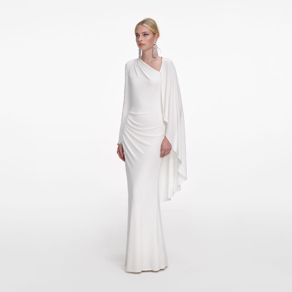 Self Portrait White Jersey Drape Maxi Dress CLOTHING