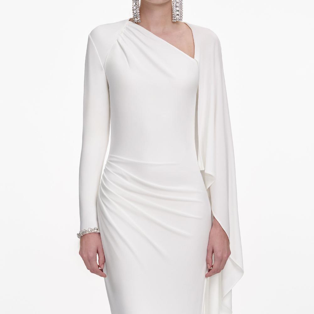 Self Portrait White Jersey Drape Maxi Dress CLOTHING