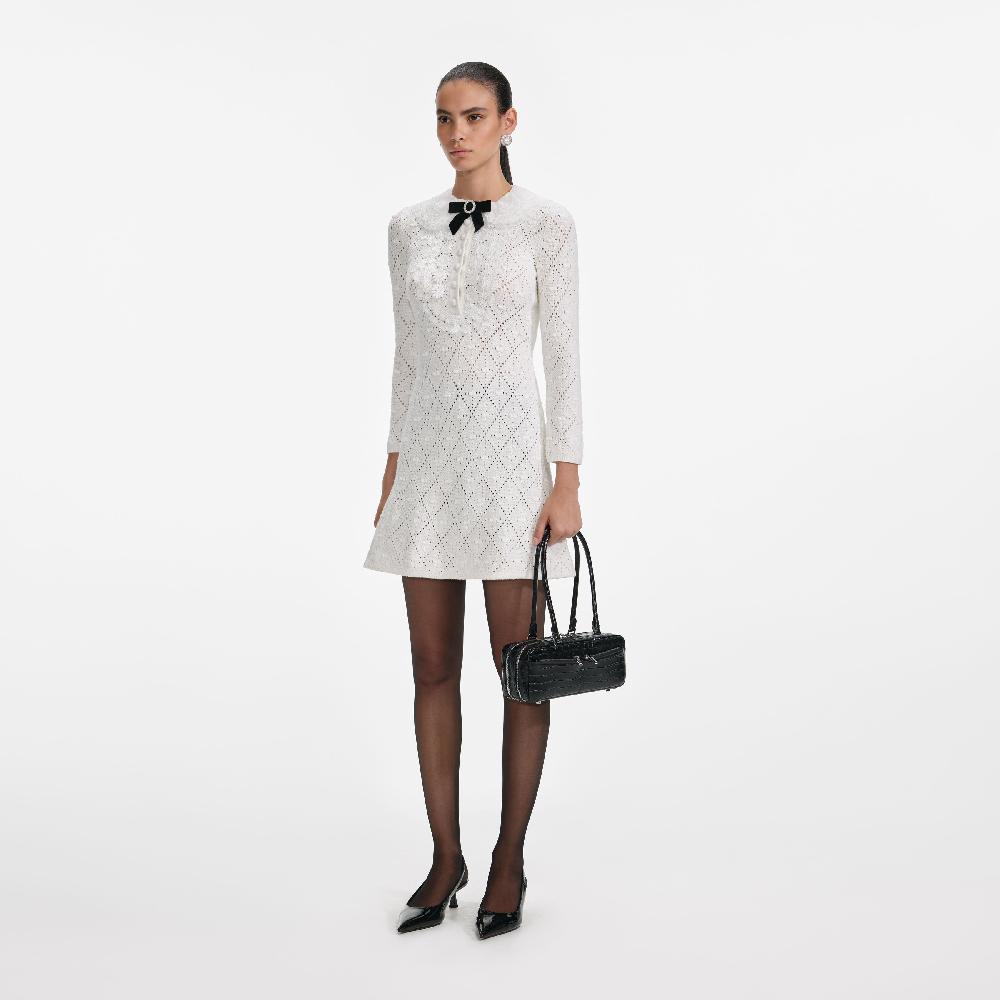 Self Portrait White Lace Bib Knit Mini Dress CLOTHING