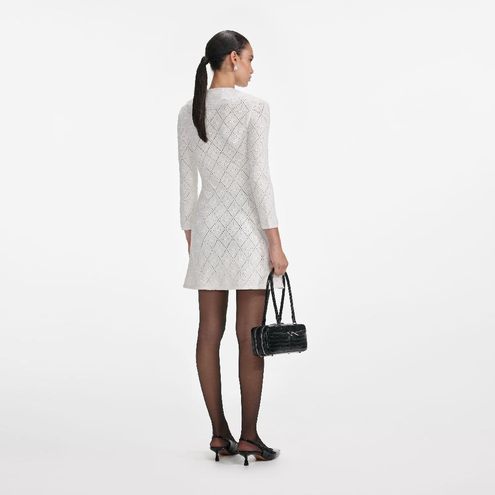 Self Portrait White Lace Bib Knit Mini Dress CLOTHING