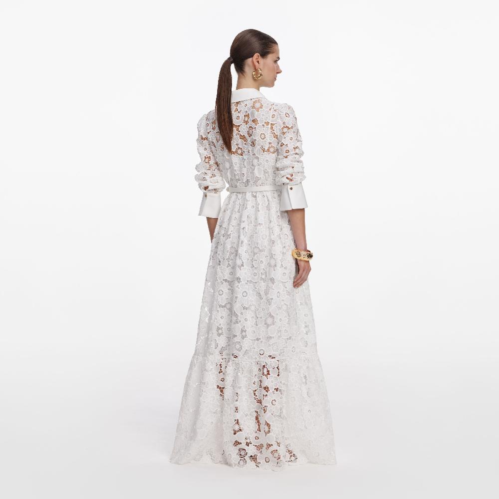 Self Portrait White Lace Collared Maxi Dress CLOTHING