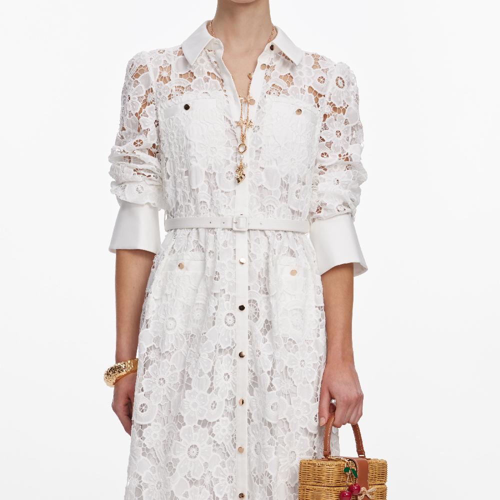 Self Portrait White Lace Collared Maxi Dress CLOTHING