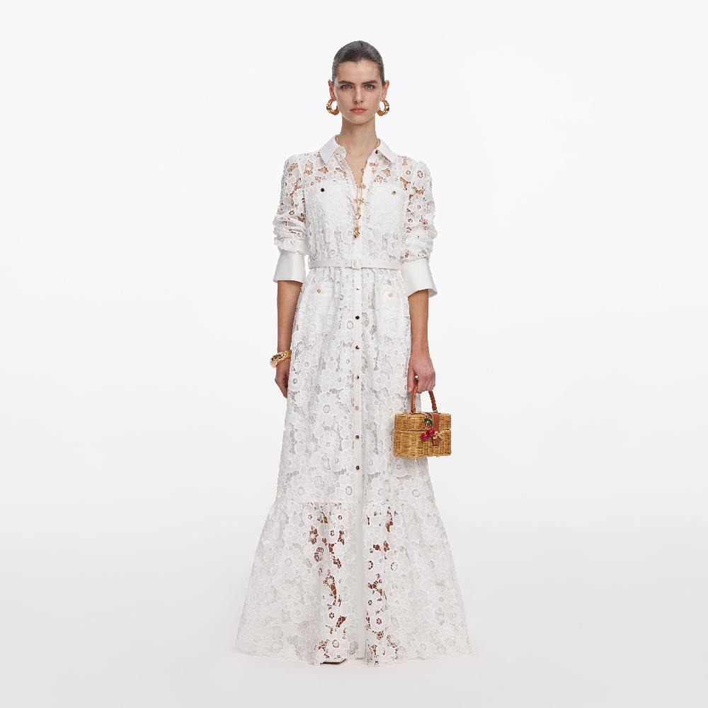 self portrait White Lace Collared Maxi Dress CLOTHING