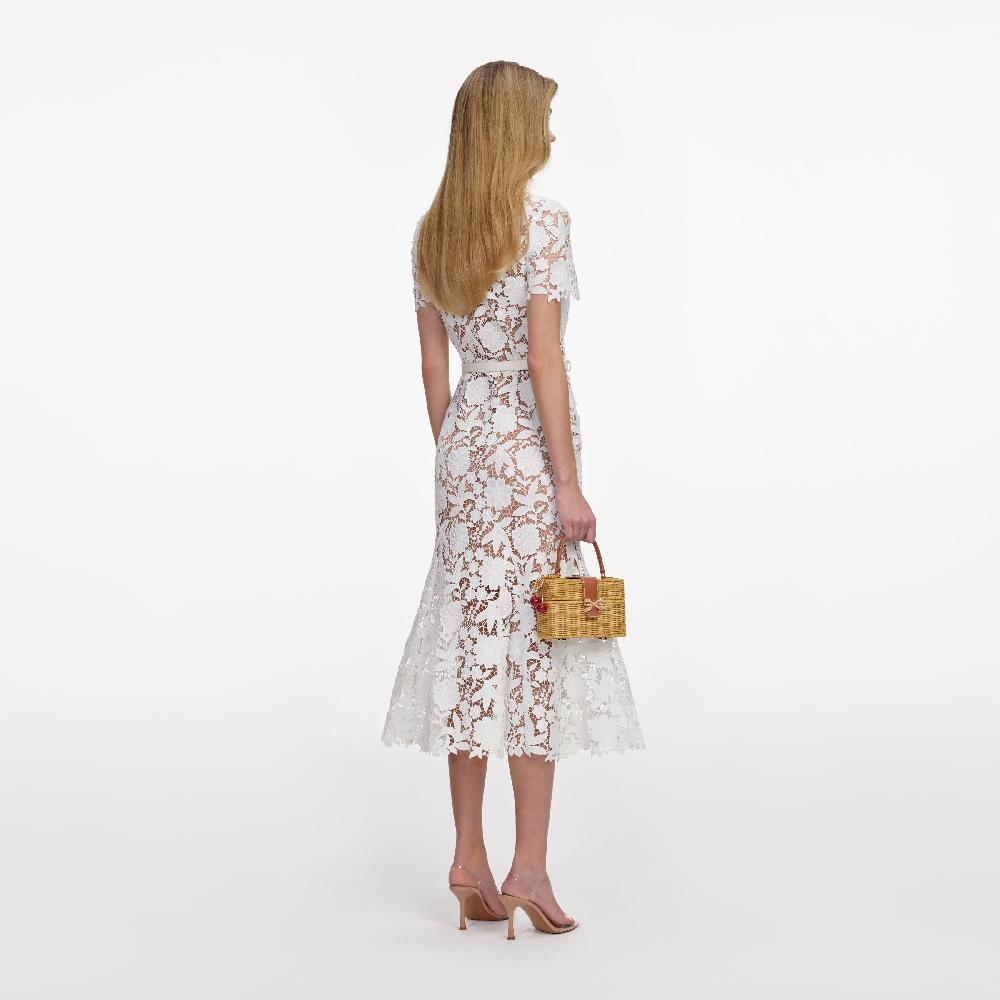 Self Portrait White Lace Collared Midi Dress CLOTHING