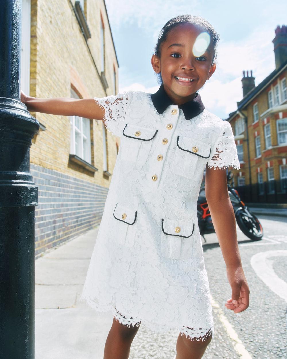 Self Portrait White Lace Contrast Collar Dress KIDS