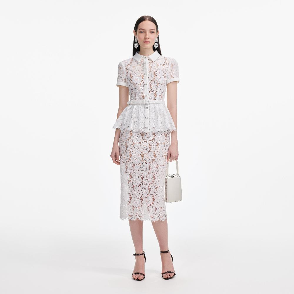 self portrait White Lace Peplum Midi Dress CLOTHING