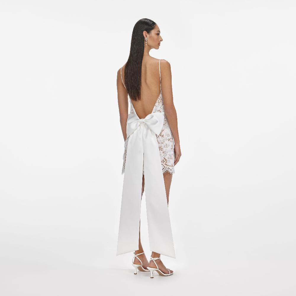 Self Portrait White Lace Satin Bow Mini Dress CLOTHING